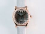 Perfect Replica Chopard Happy Sport V2 Upgrade Rose Gold Diamond Case Fabric Strap Women Watch